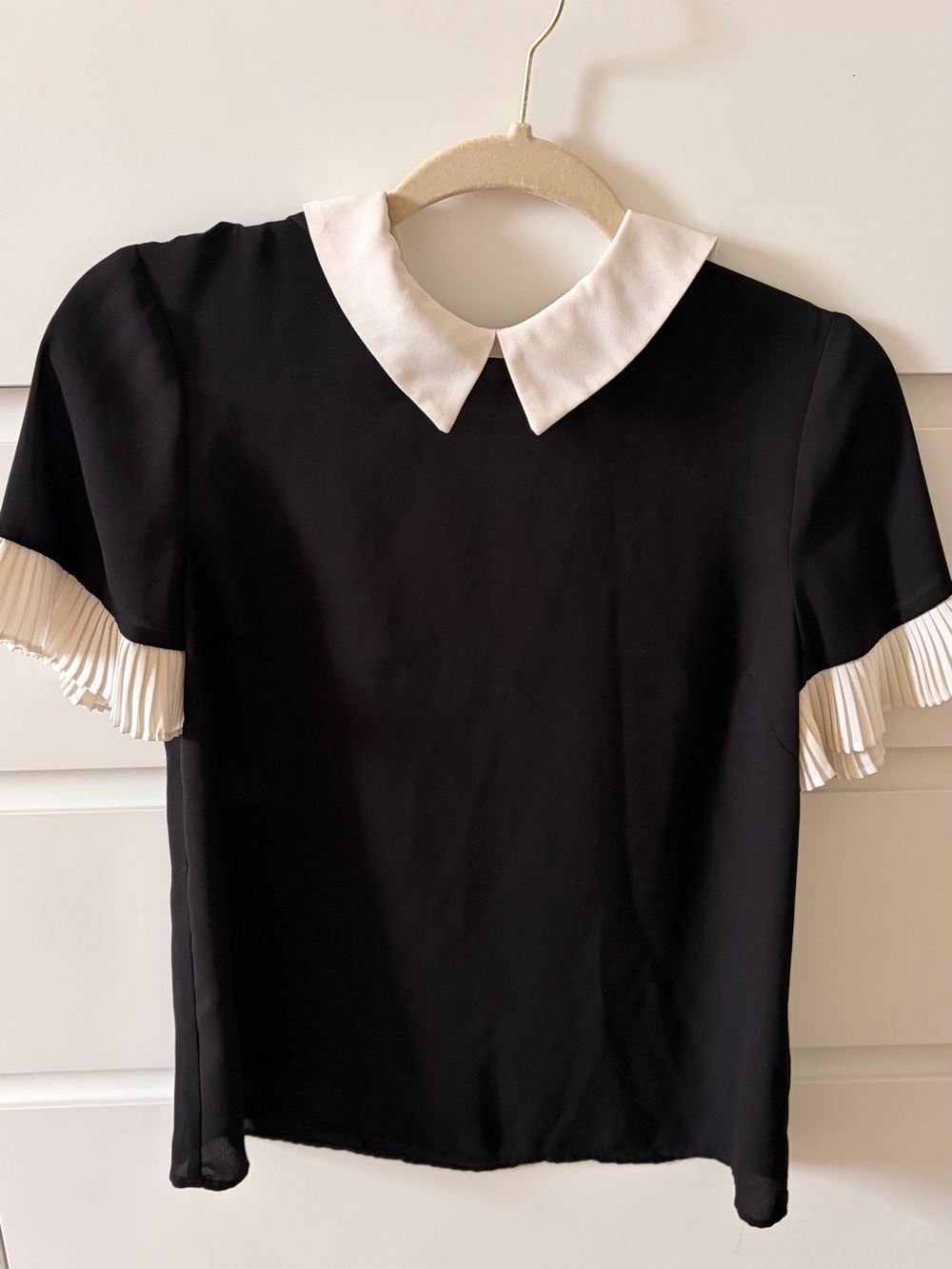 CECE Black Top with White Peter Pan Collar